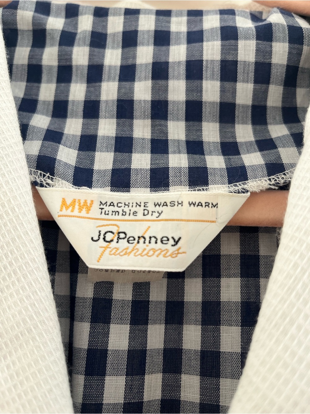 Vintage JC Penny Navy Gingham Belted Shirt Dress with White Trim - Picture 2 of 3